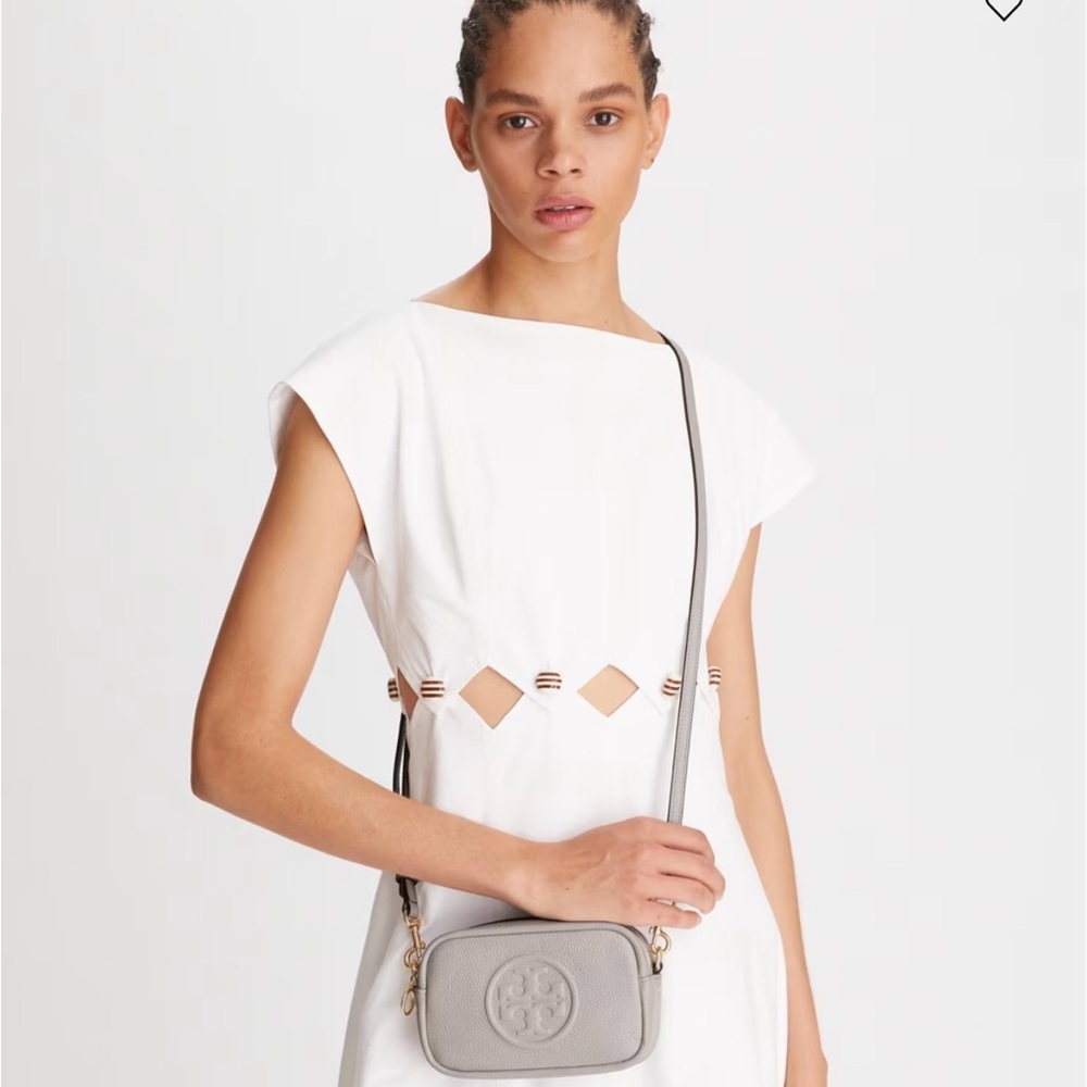 Tory Burch Perry Bombe Mini Bag Embossed Logo Crossbody Bay Gary Color - Picture 9 of 10